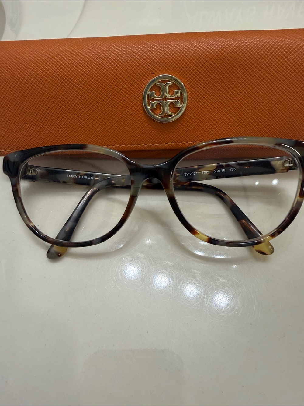 Tory Burch Tortoiseshell Eyeglasses with Orange Logo Case